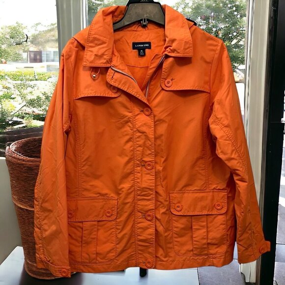 Lands' End Flare Orange Hooded Field Utility Hiking Jacket Size Medium - Picture 1 of 7
